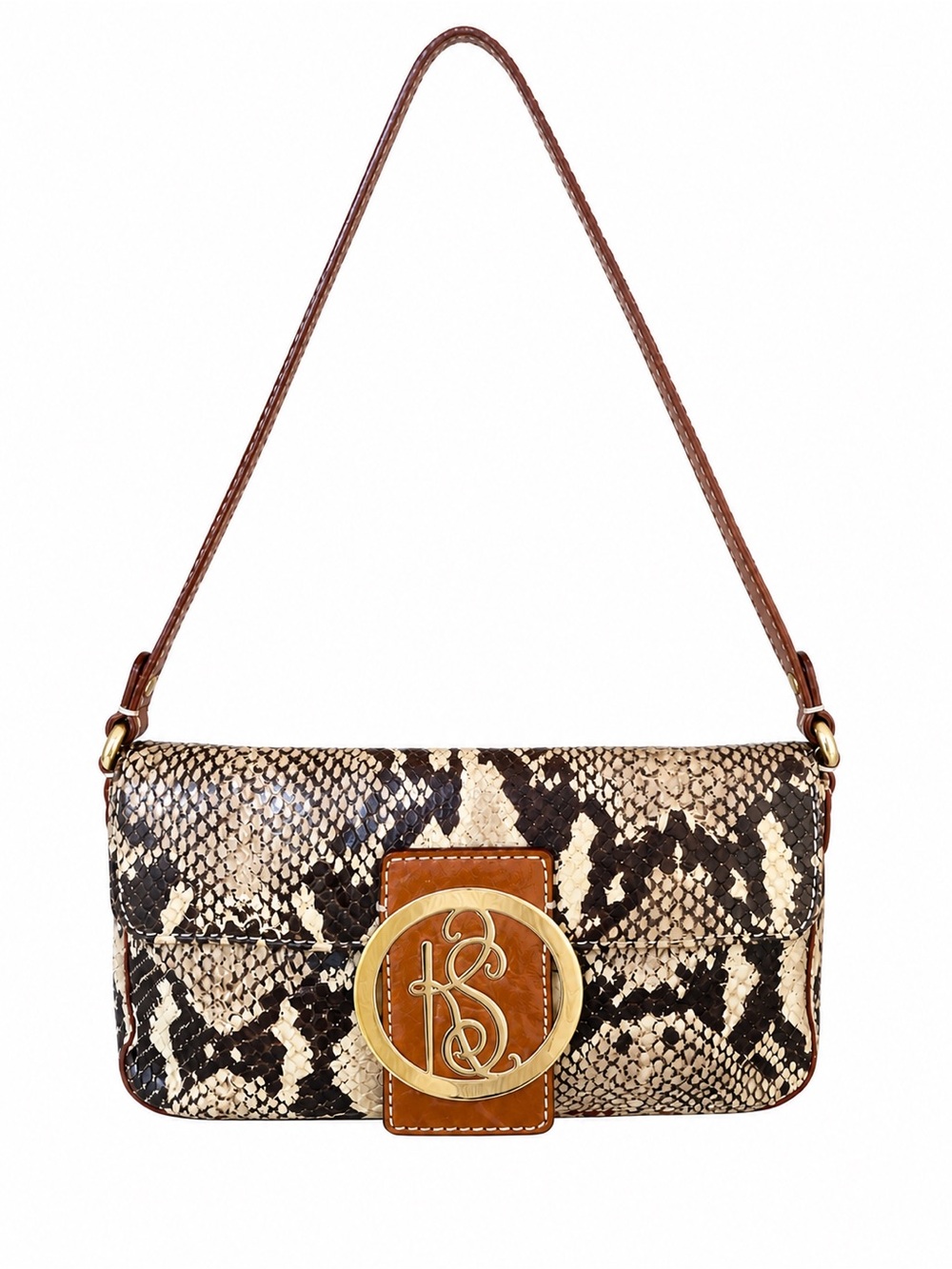 Kate Spade NY Snake Print KS Medallion Flap Clutch Shoulder Bag Vintage EUC